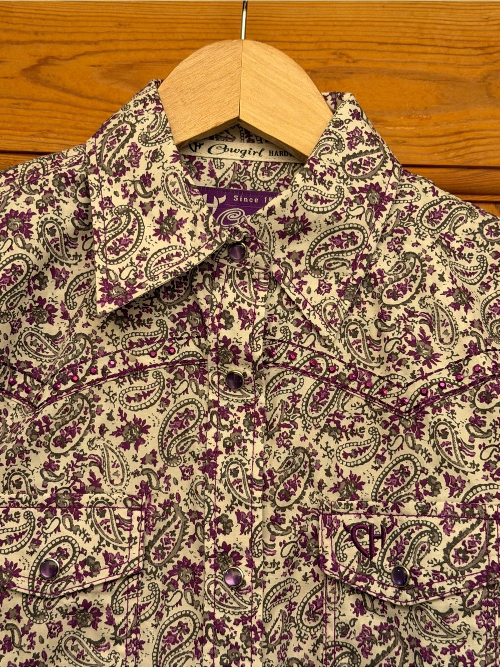 Cowgirl Hardware youth 10/12. Paisley Western Shirt with Purple Accents New